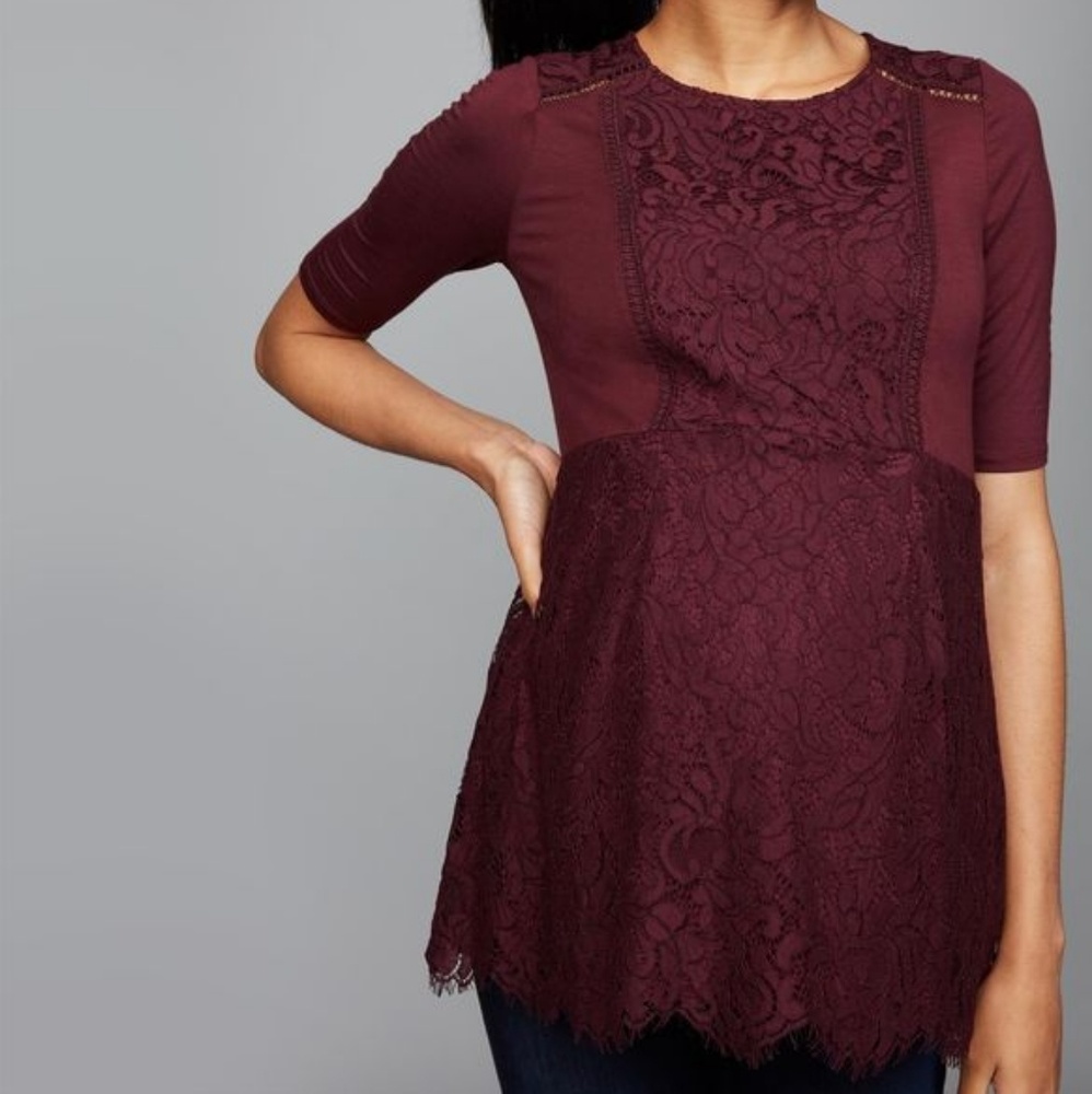 A Pea in the Pod Lace Elbow Sleeve Maternity Top